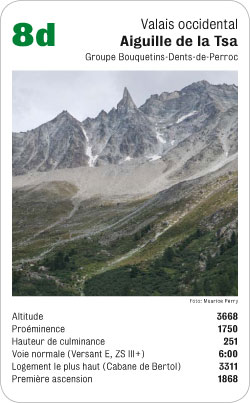 Gipfelquartett, Volume 1, Karte 8d, Valais occidental, Aiguille de la Tsa, Groupe Bouquetins-Dents-de-Perroc, Foto: Maurice Perry.